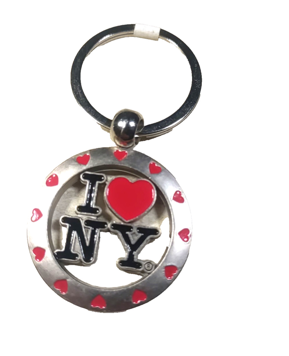 I Heart New York Keychain Silver Tone Red